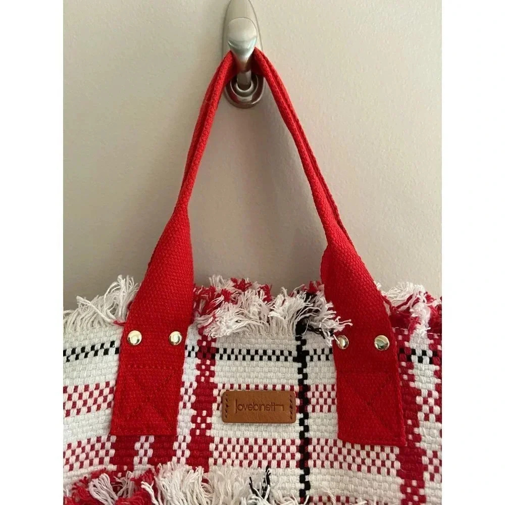 Anthropologie NWT Love Binetti Plaid Woven Tote Bag Large - Picture 6 of 9